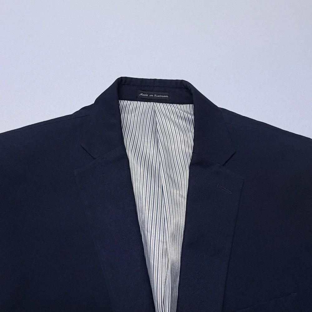 Van Heusen Mens Navy Blue Two Button Suit Jacket Blazer 42L Solid Professional
